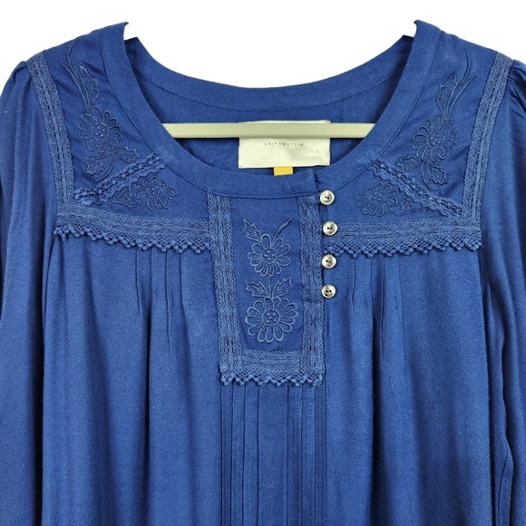 Leifsdottir Anthropologie Blue Peasant Boho Bohemian Long Sleeve Dress Size 4 - Picture 3 of 11